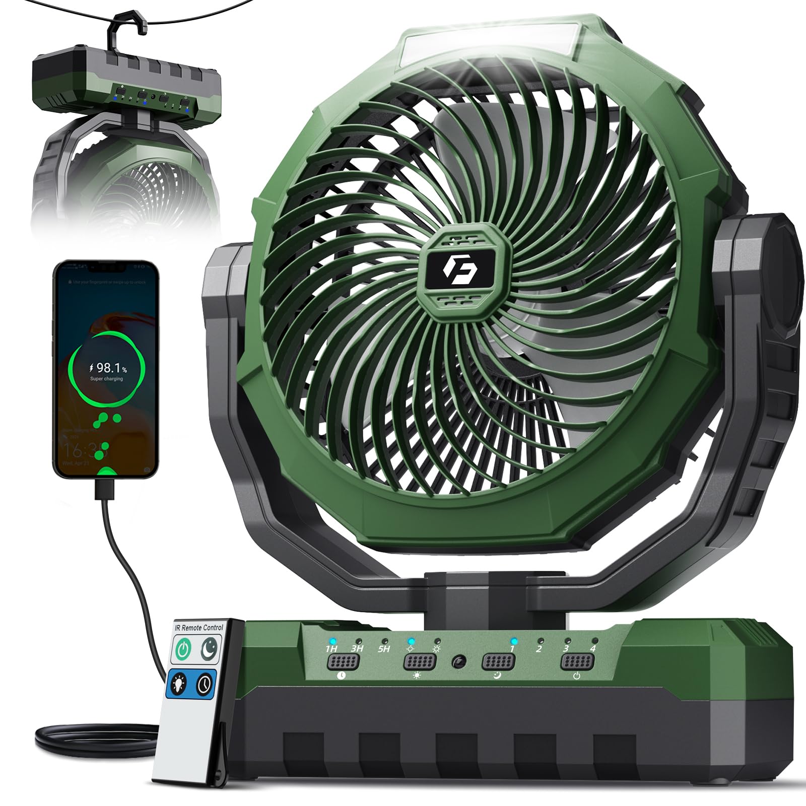 FRIZCOL 3-in-1 Rechargeable Camping Fan with LED Light and Remote